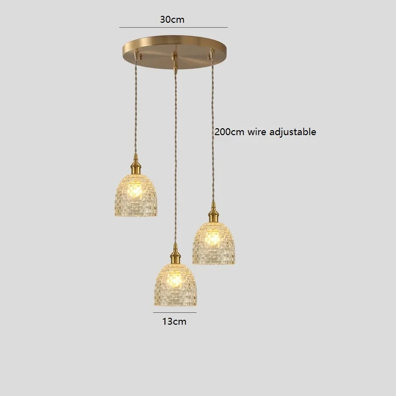 Helnys Modern Clear Glass LED Pendant Light Copper Socket for Home Indoor Decor