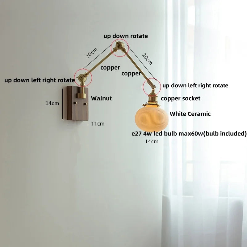 Helnys LED Swing Arm Wall Lamps Nordic Modern Ceramic Stair Light