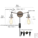 Helnys Retro LED Wall Light Fixtures with Pull Chain Switch, Industrial 2 Heads Sconce