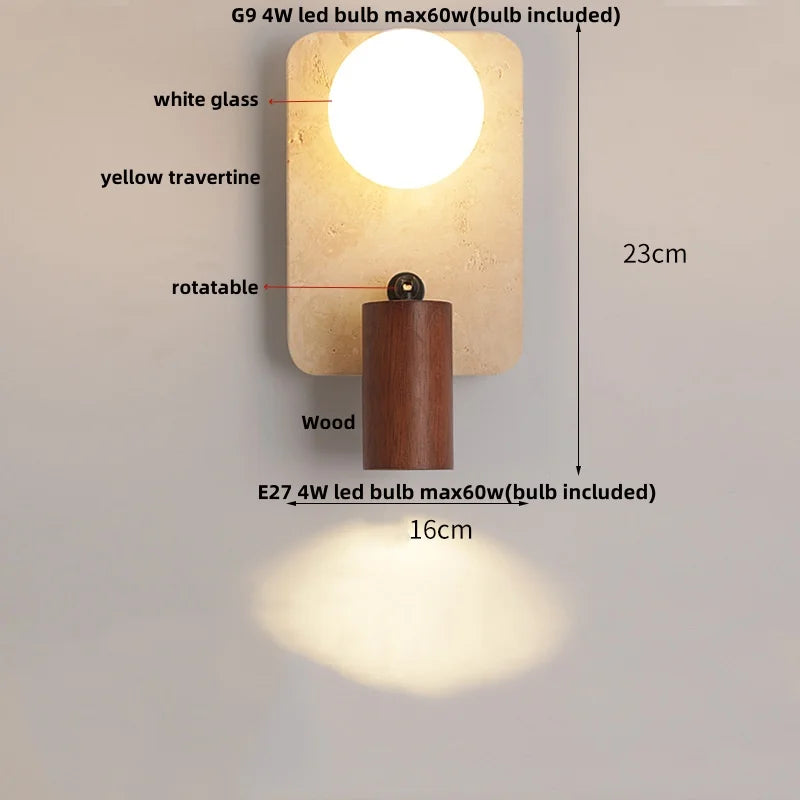 Helnys Yellow Travertine LED Wall Light for Aisle, Study, Porch, Ambiance Lighting