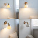 Helnys White Ceramic LED Wall Sconce Lamp Wooden Socket Stair Light Fixtures