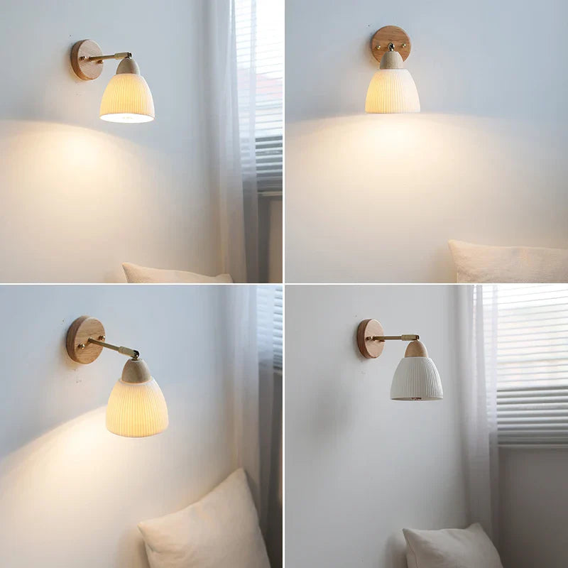 Helnys White Ceramic LED Wall Sconce Lamp Wooden Socket Stair Light Fixtures