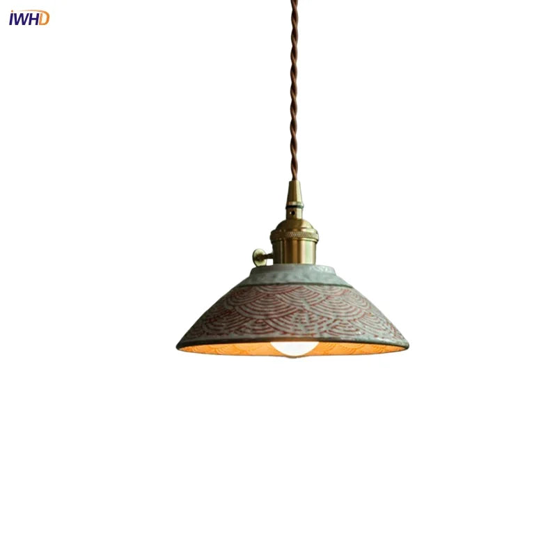 Helnys Ceramic Pendant Light with Knob Switch & LED Copper Finish