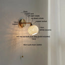 Helnys Ceramic Vintage LED Wall Light Bathroom Round Design Pull Chain Bedside Lamp
