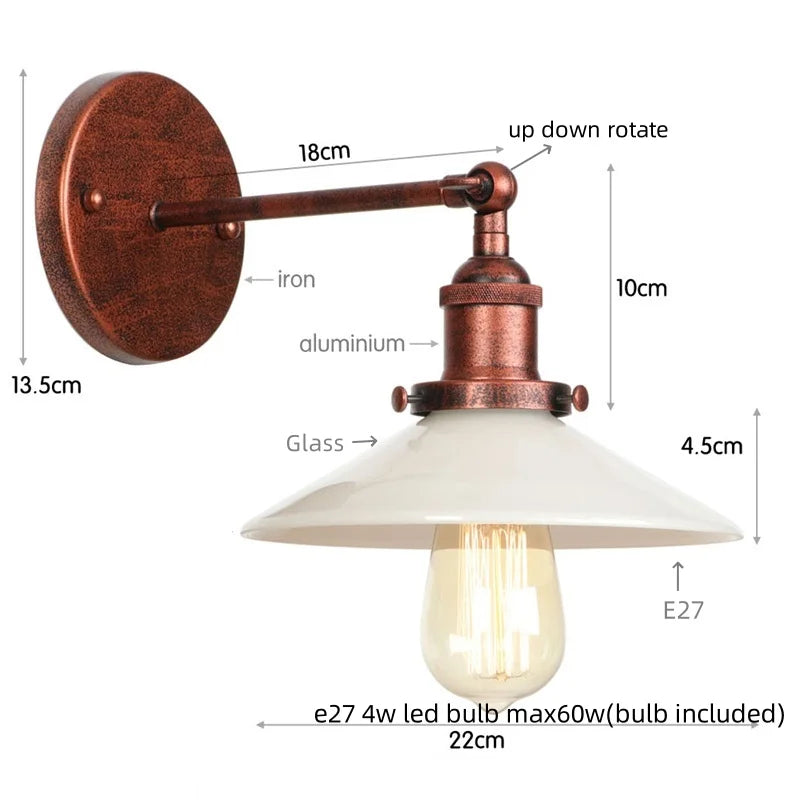 Helnys White LED Wall Lights - Industrial Style Bedside Lamp
