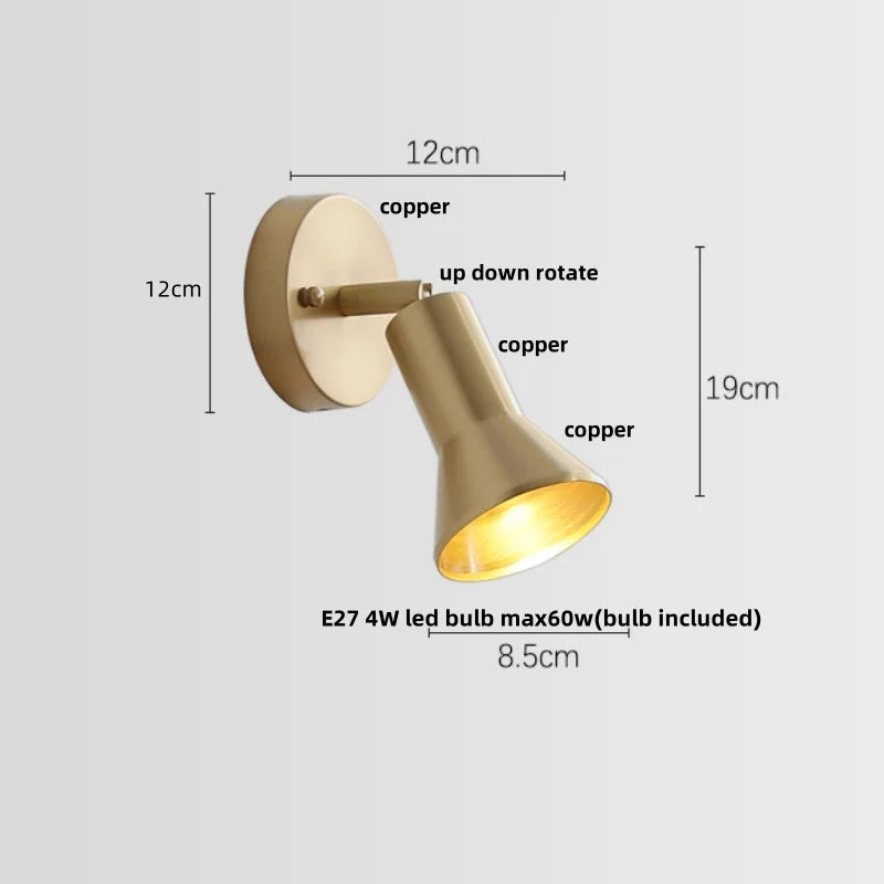 Helnys Copper Lampshade LED Wall Light - Modern Nordic Bedroom Balcony Up Down Lamp