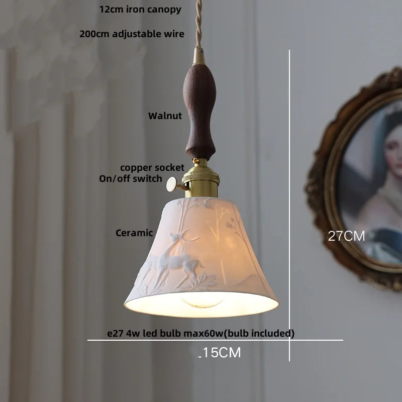 Helnys Ceramic Copper Knob Switch LED Pendant Light Fixture - Nordic Modern Dining Room Bar Lamp