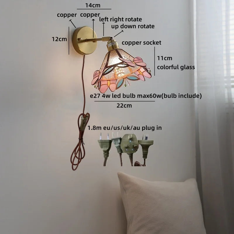 Helnys LED Glass Wall Lamps for Kids Bedroom, Nordic Design Mirror Light