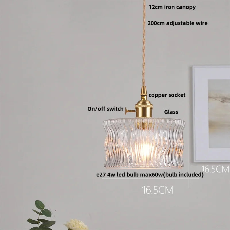 Helnys Clear Glass Copper LED Pendant Lamp for Modern Nordic Home Decor