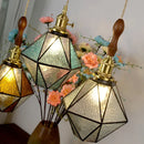 Helnys Brass Vintage LED Pendant Light Fixture Walnut Wood Glass Dining Room Lamp