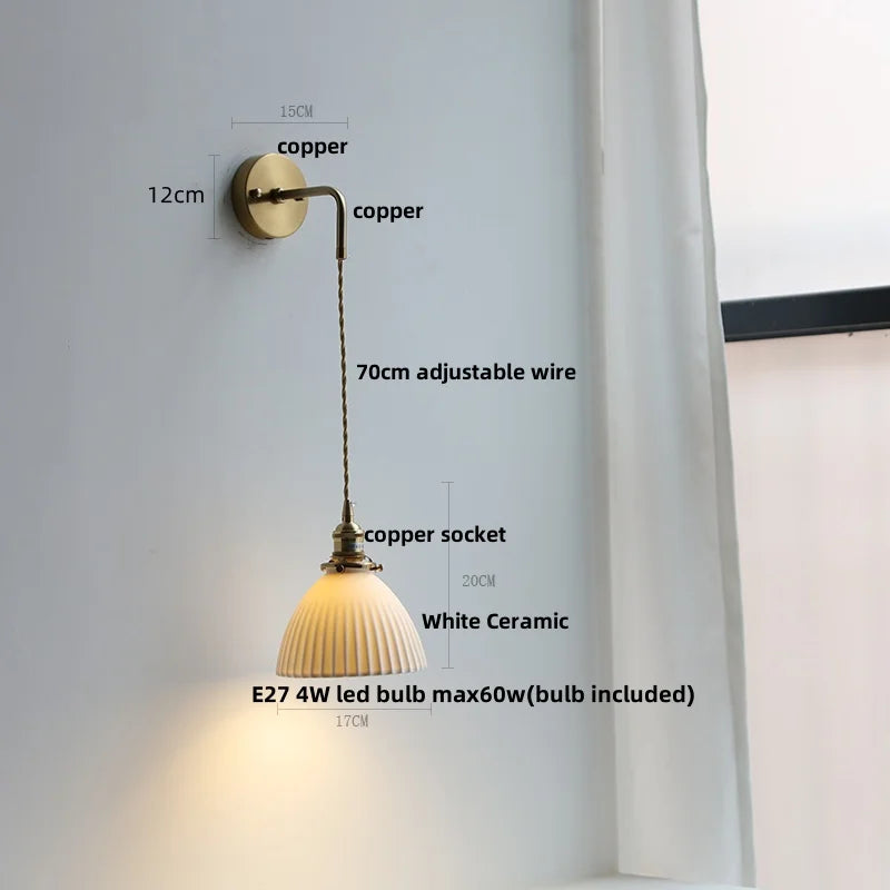 Helnys Adjustable LED Wall Light Clear Glass Copper Socket Bedside Lamp