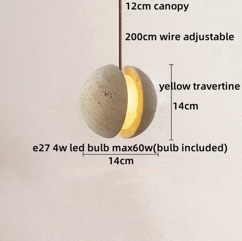 Helnys Yellow Travertine Circular LED Pendant Lamp for Bedroom and Living Room