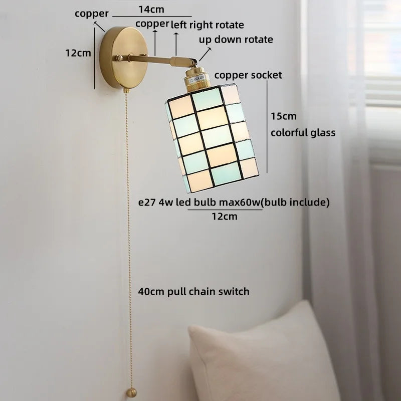 Helnys LED Wall Light: Japan Style, Children's Room Decor, Blue & White Glass, E27 Bulb