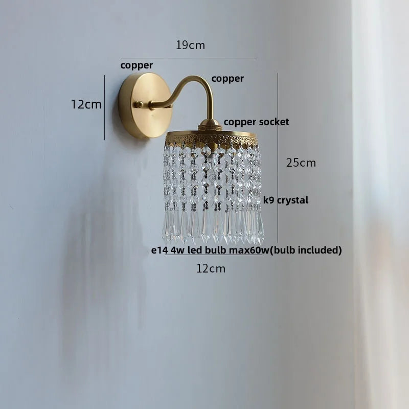 Helnys Crystal LED Wall Sconce Brass Mirror Light