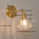 Helnys Vintage LED Glass Wall Light Fixture Pull Chain Switch Bedside Lamp
