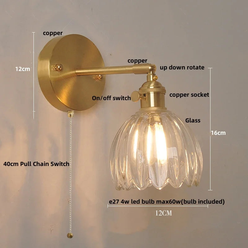 Helnys Clear Glass LED Wall Lights Up Down Rotate Copper Nordic Sconce Fixtures