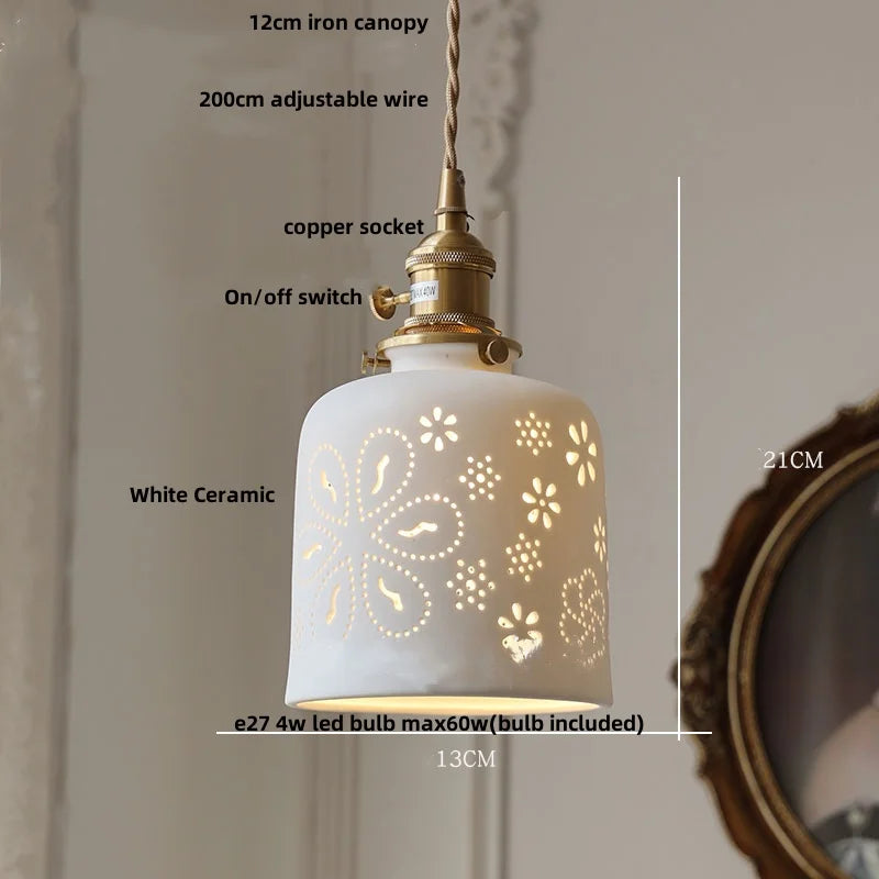 Helnys Ceramic Flower Pendant Light - Nordic Modern LED Hanging Lamp