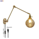 Helnys Smoke Glass Ball LED Wall Sconce - Modern Copper Long Arm Light