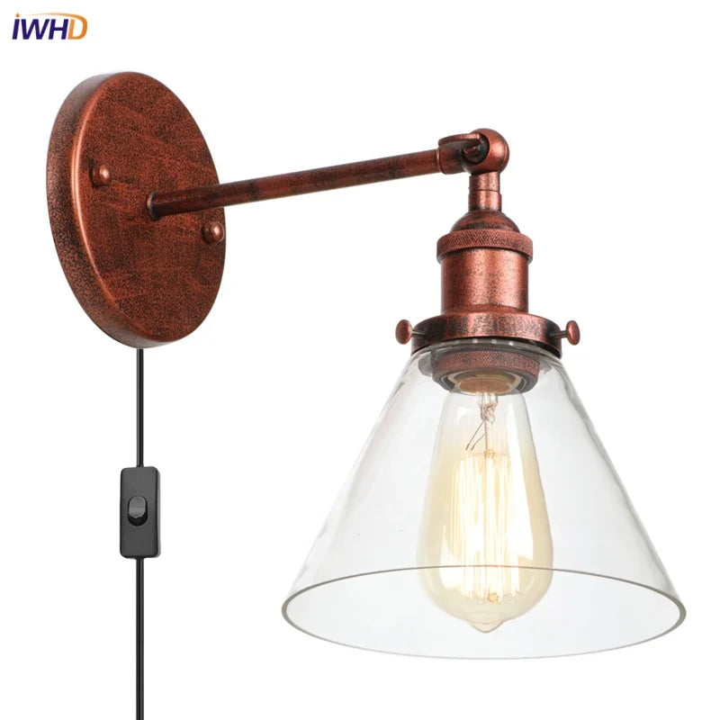 Helnys Clear Glass Iron LED Wall Lamps Stair Light Fixtures Rustic Industrial Vintage
