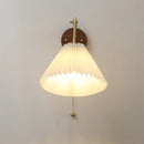 Helnys Walnut Base LED Wall Light with Pull Chain Switch and Rotating Copper Lampshade