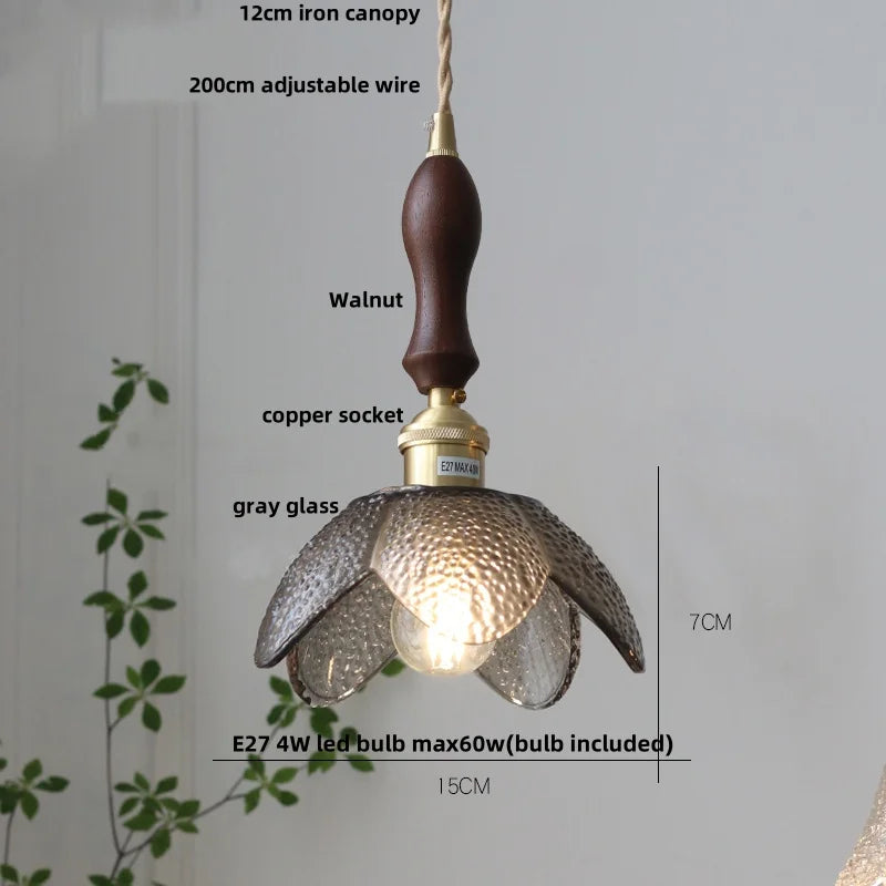 Helnys Nordic LED Glass Pendant Light Fixture with Wood Accent