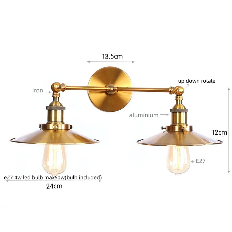Helnys Silver Vintage LED Wall Light 2 Heads Living Room Bedside Lamp