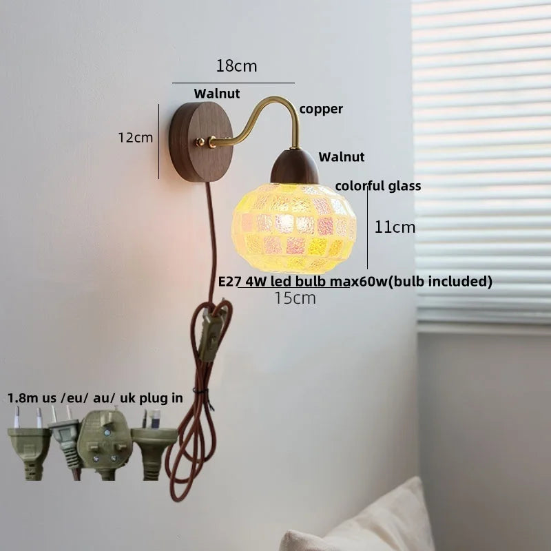 Helnys Shell Glass LED Wall Light Tiffany Style Balcony Bedroom Lamp