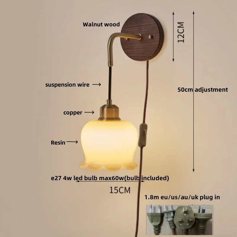 Helnys Nordic LED Wall Sconce Wood Base Modern Vanity Light
