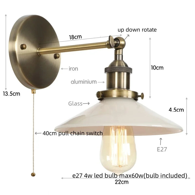 Helnys White LED Wall Lights - Industrial Style Bedside Lamp