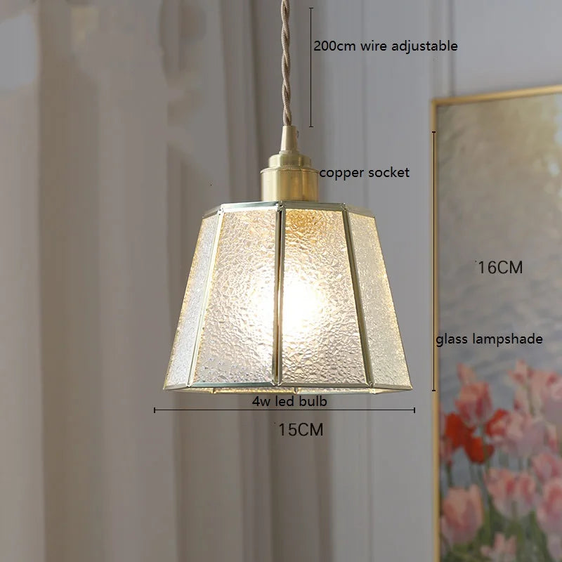 Helnys Glass Copper LED Pendant Lights for Kitchen Bedroom Living Room Loft