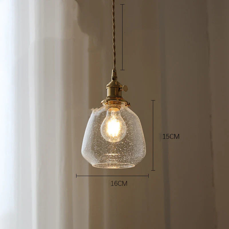 Helnys Wood LED Pendant Lamp Nordic Copper Glass Hanging Light