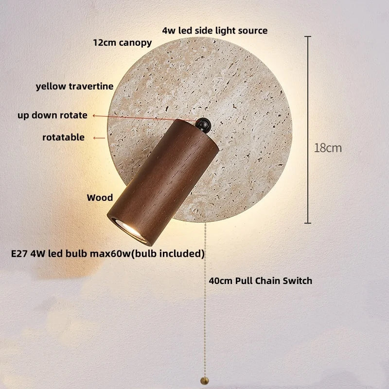 Helnys Modern Nordic Travertine Stone Wall Sconce LED Wall Light for Coffee Corridor