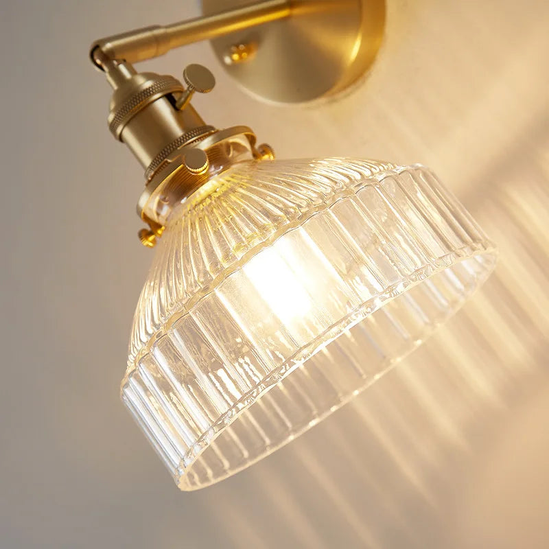 Helnys Clear Glass LED Wall Lights Copper Pull Chain Switch Modern Wandlamp