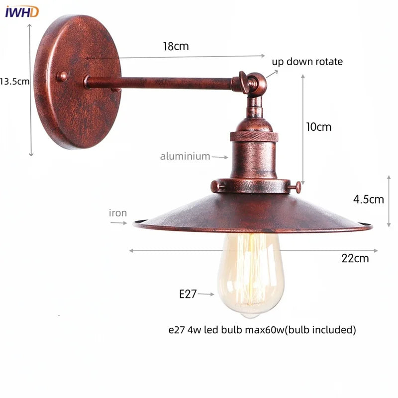 Helnys Loft LED Wall Lamp With Gold Pull Chain Switch - Industrial Vintage Design
