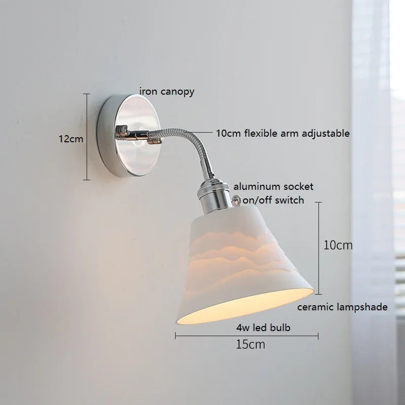 Helnys Adjustable Arm LED Wall Sconce White Glass Ball Mirror Stair Light