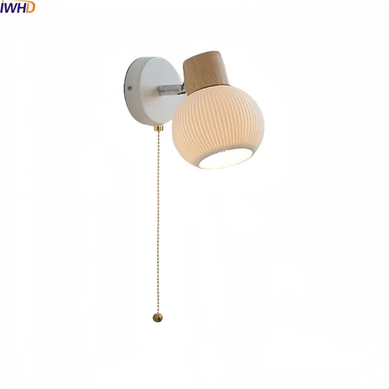 Helnys White Ceramic LED Wall Lamps Switch, Bedroom Stairs Lighting Fixtures