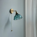 Helnys Tiffany Blue Glass LED Wall Sconce with Rotate Copper Pull Chain Switch