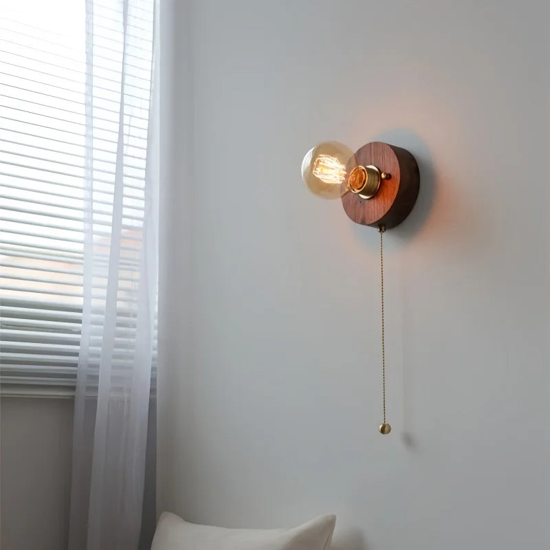 Helnys Nordic LED Wall Lamp Round Walnut Wood Kitchen Stair Light