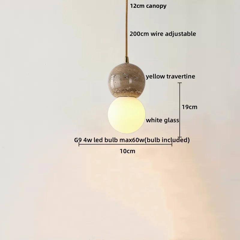 Helnys Adjustable LED Pendant Lights Yellow Travertine Wood Base Nordic Modern Hang Lamp