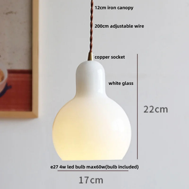 Helnys White Glass LED Pendant Lamp Copper Adjustable Hanging Light