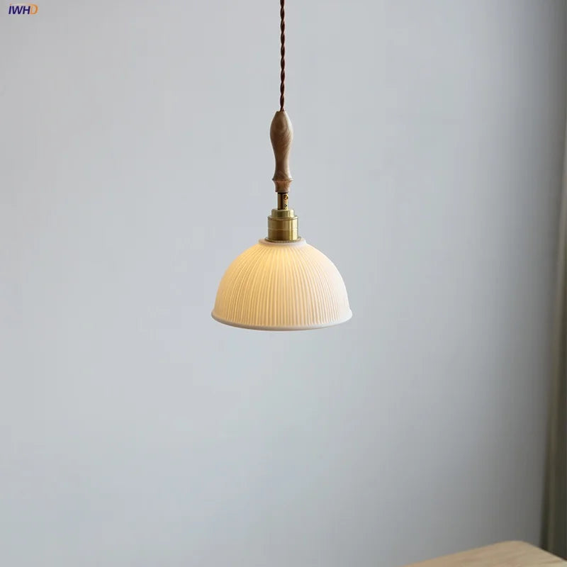 Helnys Japanese Style Ash Wood LED Pendant Light Fixture