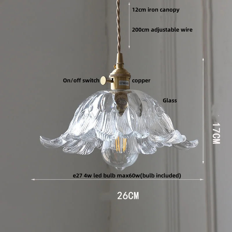 Helnys Amber Glass Pendant Light with Copper Knob Switch - Vintage Loft LED Fixture