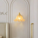 Helynys Glass Flower LED Wall Light - Bedroom Luxury Vintage Wood Wall Lamp