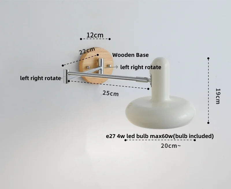 Helnys LED Wall Sconce Rotate Pull Chain Switch Wood Base Bedside Lamp