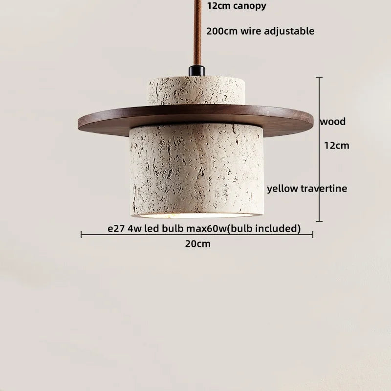 Helnys Adjustable LED Pendant Lights Yellow Travertine Wood Base Nordic Modern Hang Lamp