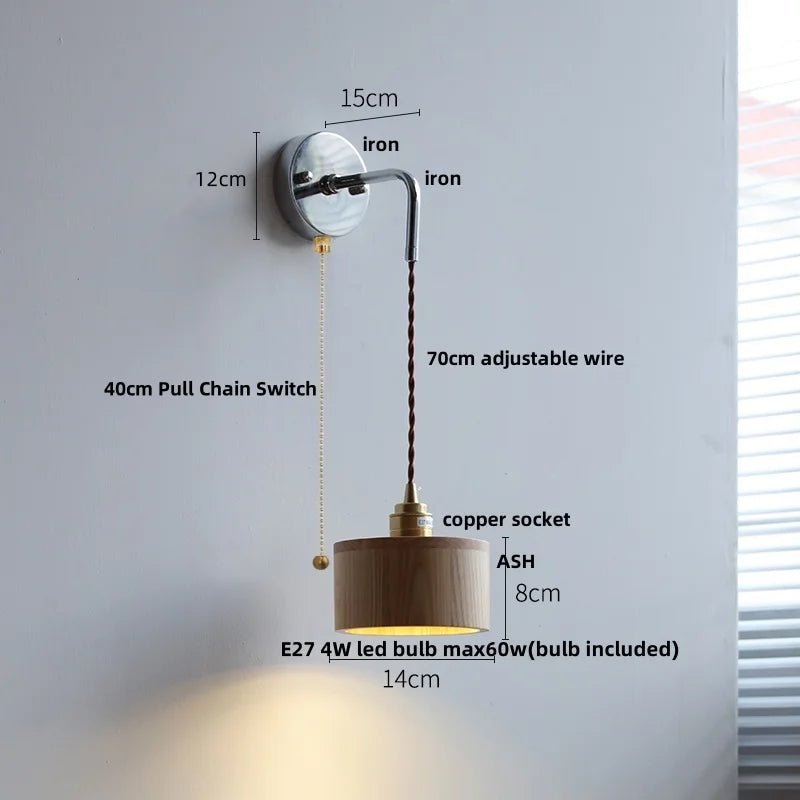 Helnys Walnut Ash LED Wall Lamp Sconce - Adjustable Japanese Style Stair Light Fixtures