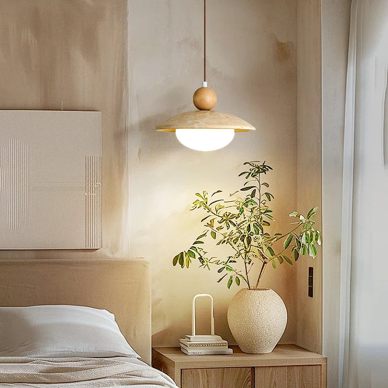 Helnys LED Pendant Lamp Coffee Study Hallway G9 White Glass Wire Adjustable Yellow Travertine