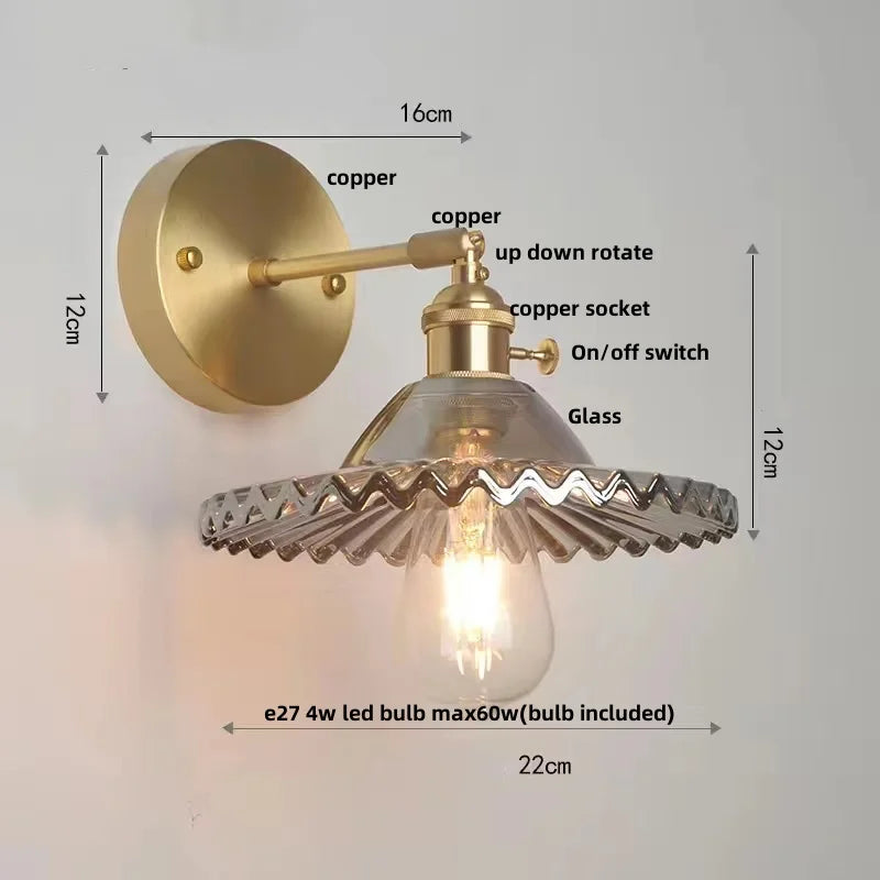 Helnys Green Glass LED Wall Lights with Pull Chain Switch for Home Decor