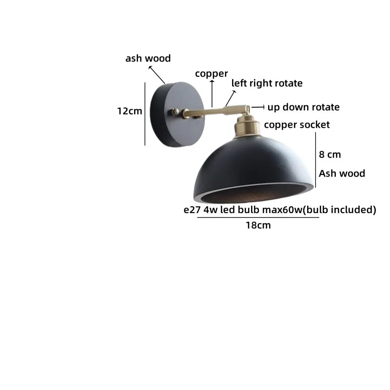 Helnys Iron Wood LED Wall Light with Pull Chain Switch