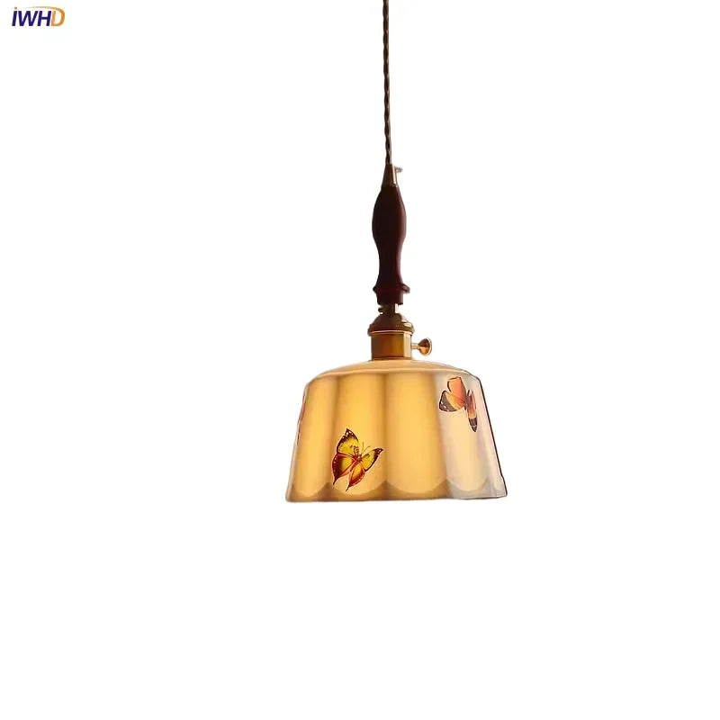 Helnys Retro White Ceramic Pendant Lamp with Wood Copper Finish